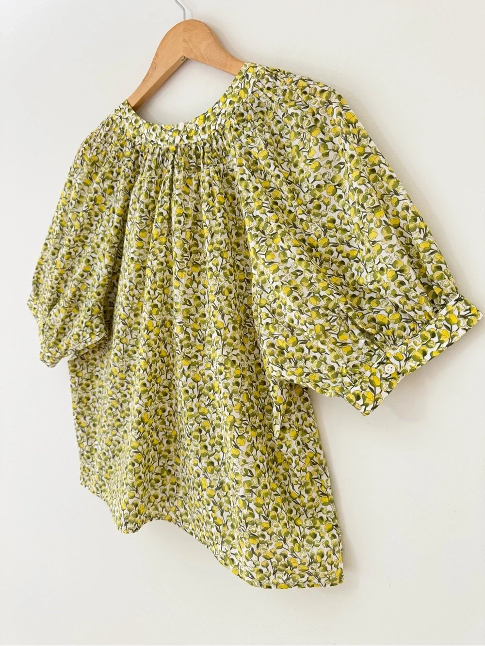 J. Crew High-neck Puff-sleeve Smock Top in Liberty Eliza's Yellow Fabric, Size L